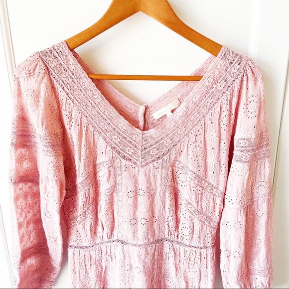 LOVESHACKFANCY Cheri Eyelet Dress Melrose Pink 4 - Picture 7 of 11